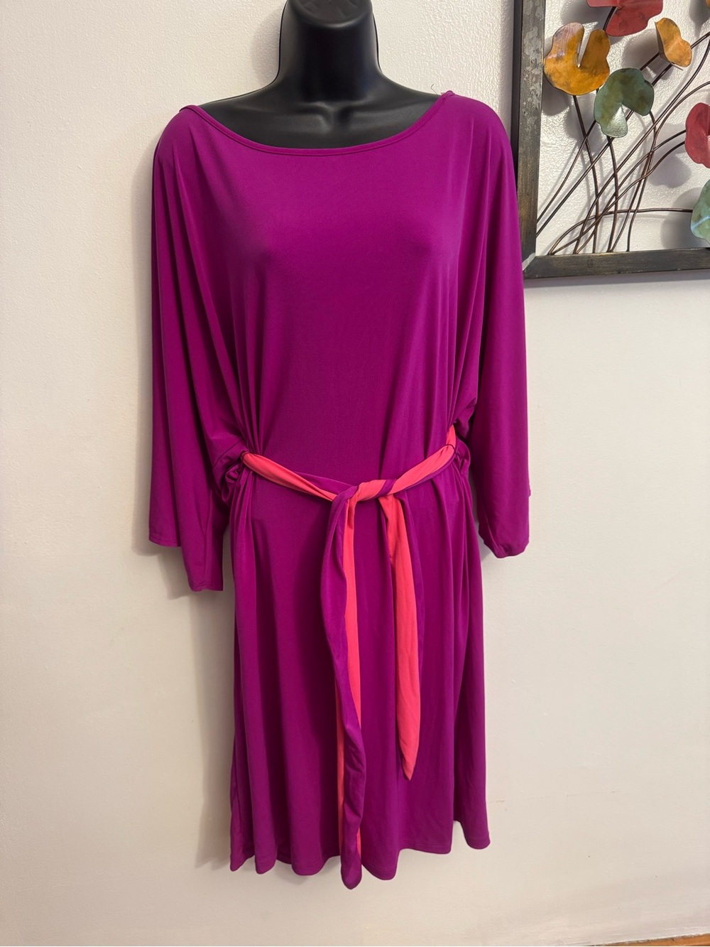 Elegant MSK Fuchsia Midi Boatneck  Belted Jersey Midi Dress - Sz XL